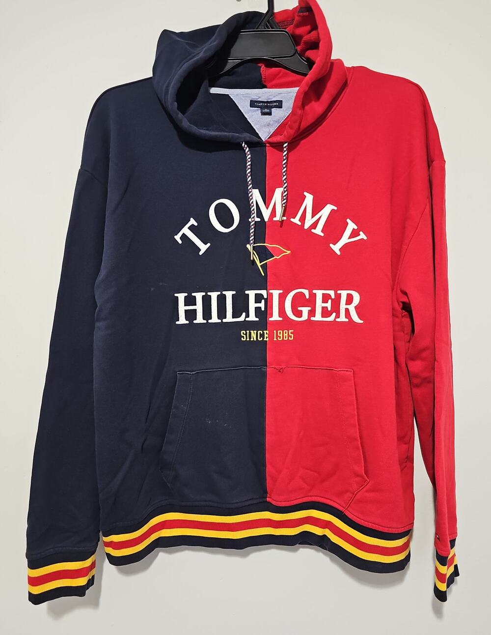 Tommy Hilfiger Embroidered Hoodie Hooded Sweatshirt Womens XL Color Block